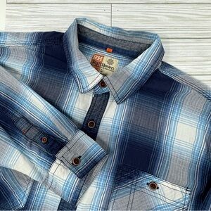 Ruff‎ Hewn Shirt Mens Large Blue Plaid Long Sleeve Button Up Pockets Collard